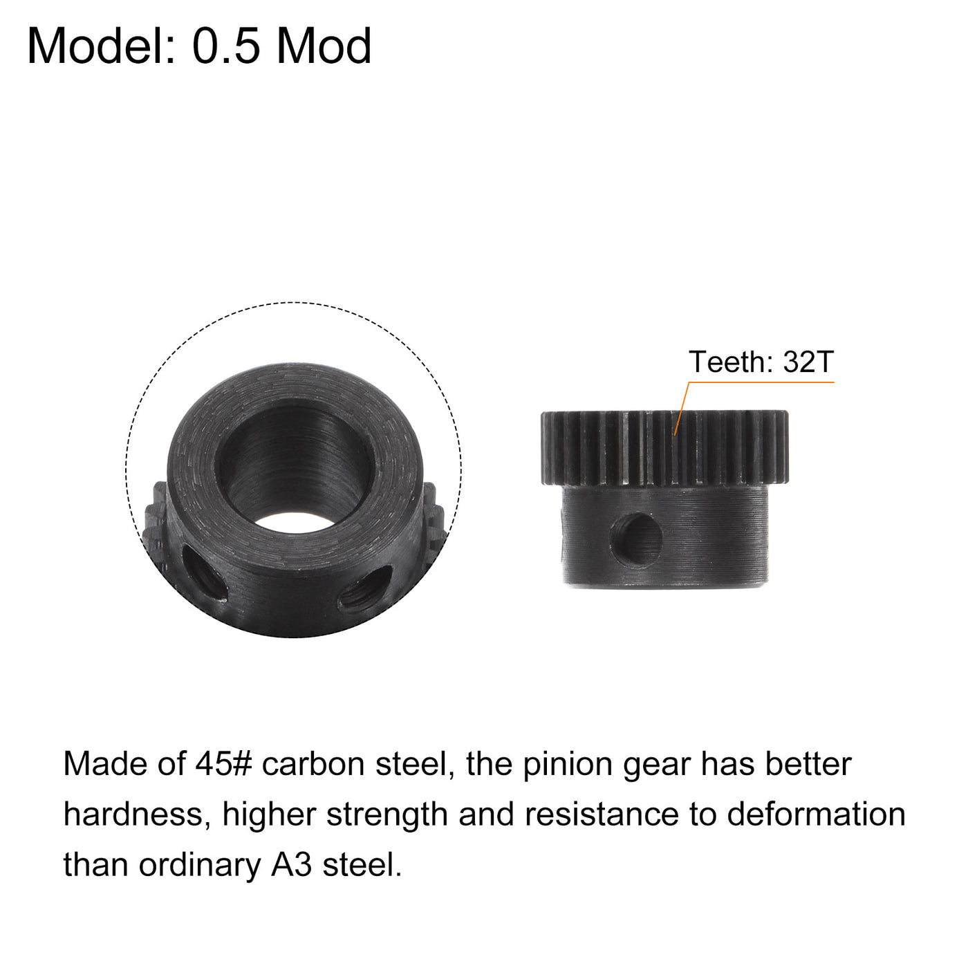 uxcell Uxcell 0.5 Mod 32T 8mm Bore 17mm Outer Dia 45# Carbon Steel Motor Pinion Gear Set