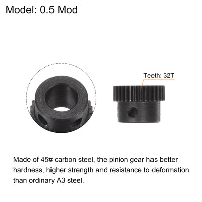 Harfington Uxcell 0.5 Mod 32T 8mm Bore 17mm Outer Dia 45# Carbon Steel Motor Pinion Gear Set