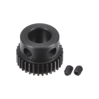 uxcell Uxcell Ritzelsatz 45# Karbonstahl Motor Zahnstangen Stirnrad mit Stufe Schwarz 0.5 Mod 32T 8mm Bohrung 17mm Außendurchm. M4 Stellschrauben Enthalten