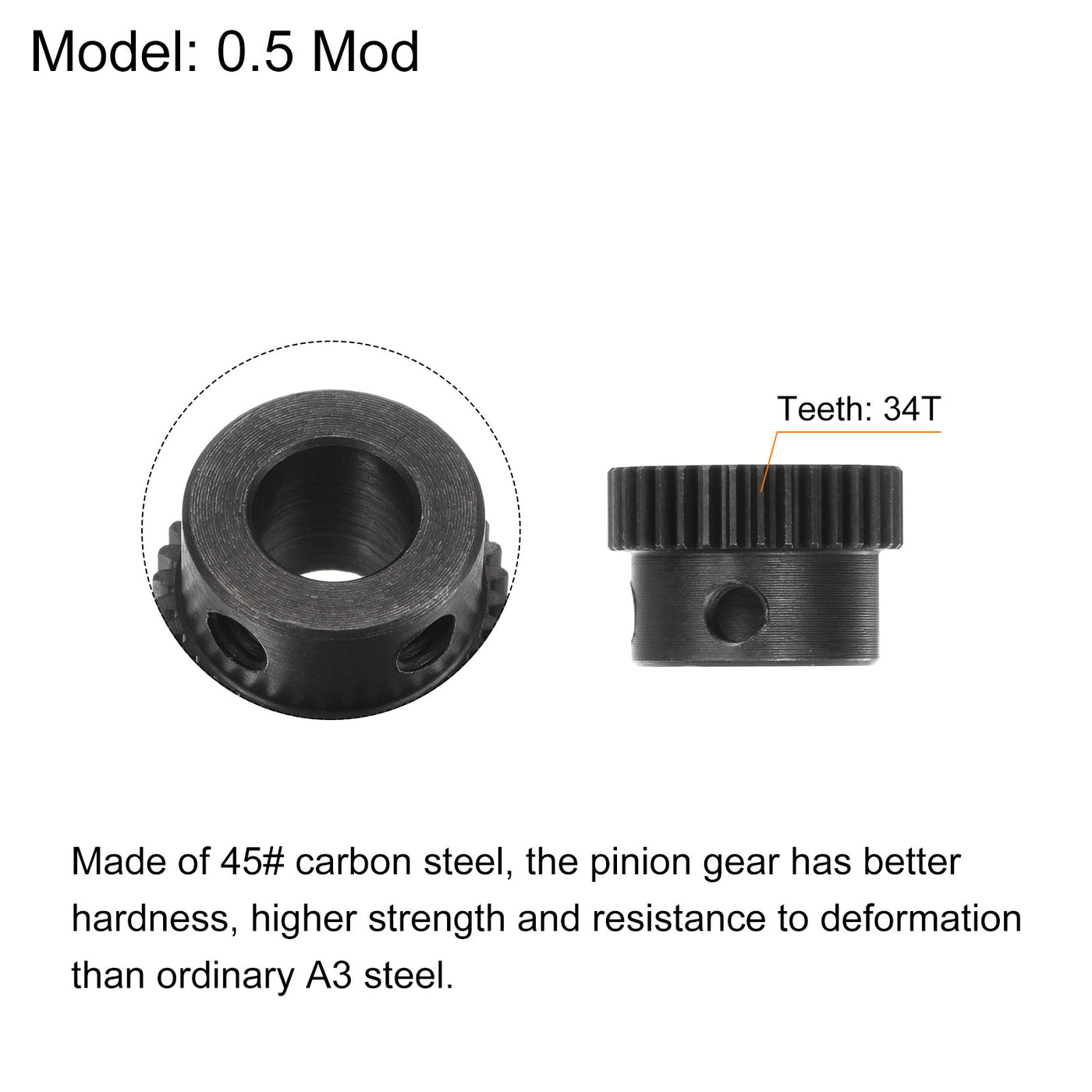 uxcell Uxcell 0.5 Mod 34T 8mm Bore 18mm Outer Dia 45# Carbon Steel Motor Pinion Gear Set