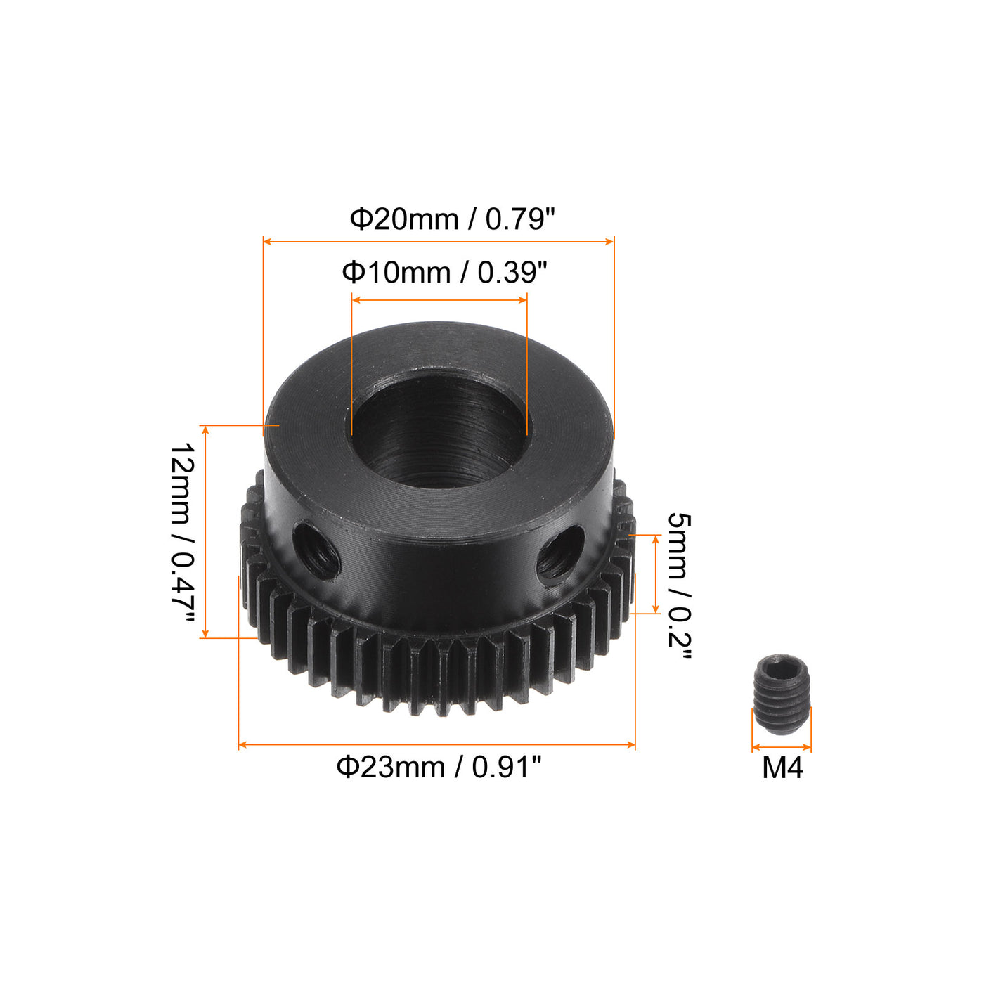 uxcell Uxcell 0.5 Mod 44T 10mm Bore 23mm Outer Dia 45# Carbon Steel Motor Pinion Gear Set