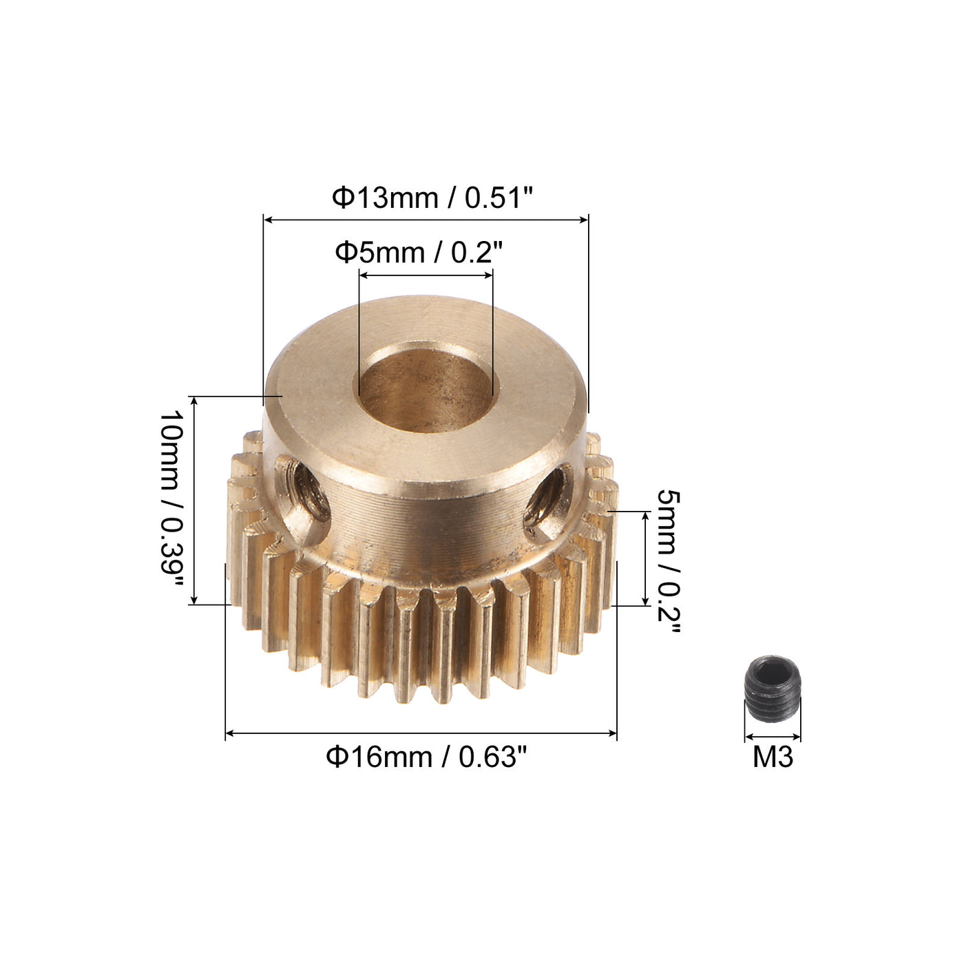 uxcell Uxcell 0.5 Mod 30T 5mm Bore 16mm Outer Dia Brass Motor Rack Pinion Gear with Screws