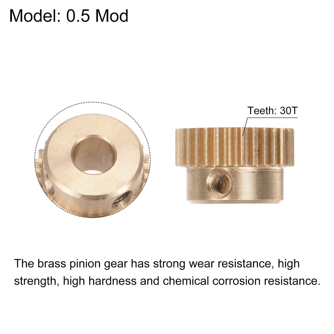 uxcell Uxcell 0.5 Mod 30T 5mm Bore 16mm Outer Dia Brass Motor Rack Pinion Gear with Screws