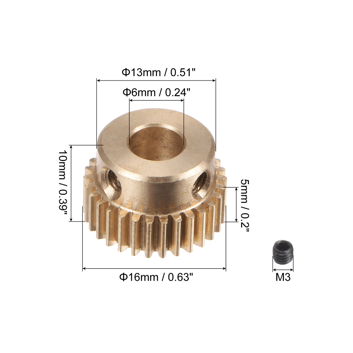 uxcell Uxcell 0.5 Mod 30T 6mm Bore 16mm Outer Dia Brass Motor Rack Pinion Gear with Screws