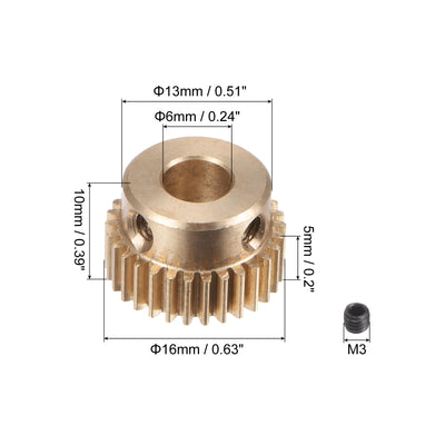 Harfington Uxcell 0.5 Mod 30T 6mm Bore 16mm Outer Dia Brass Motor Rack Pinion Gear with Screws