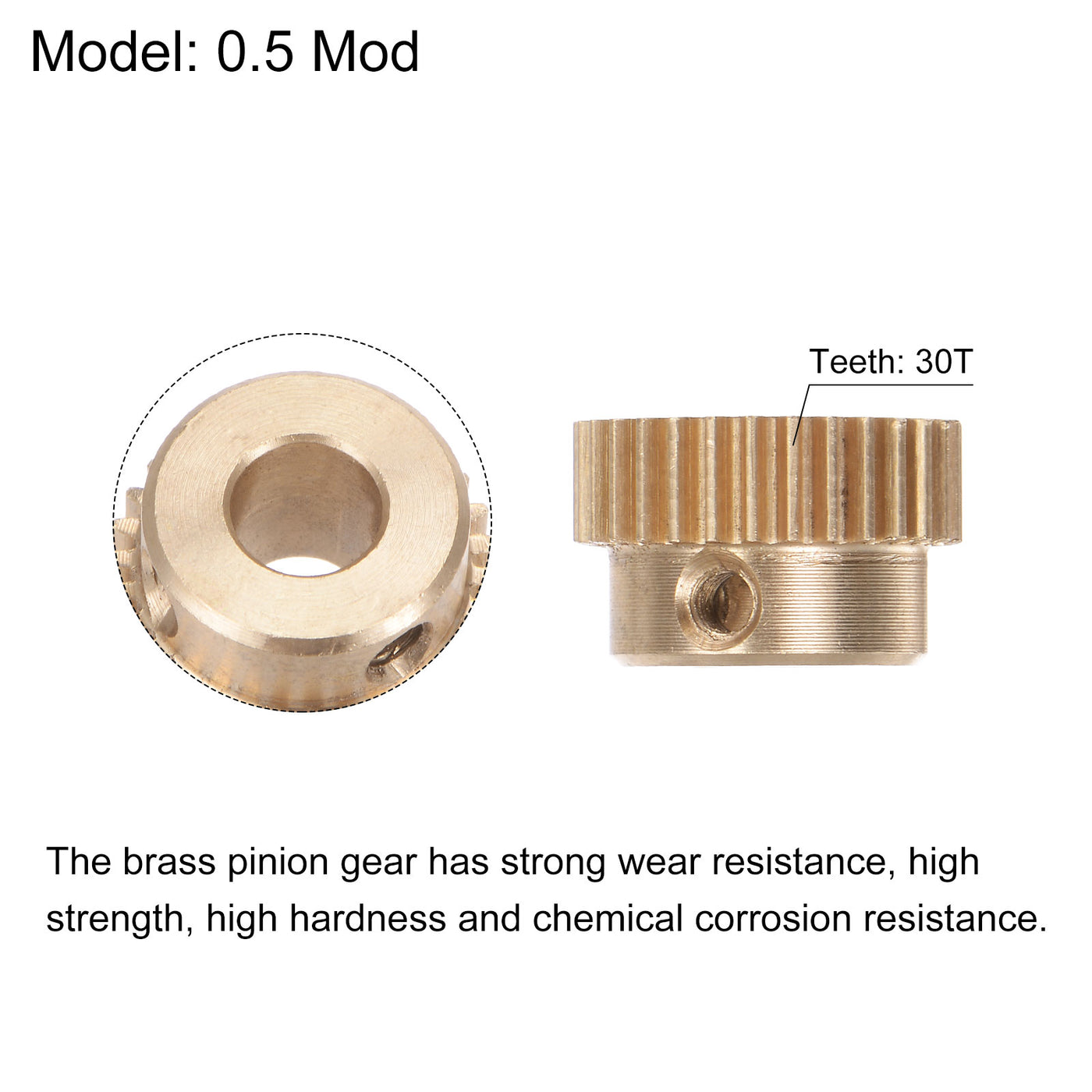 uxcell Uxcell 0.5 Mod 30T 6mm Bore 16mm Outer Dia Brass Motor Rack Pinion Gear with Screws