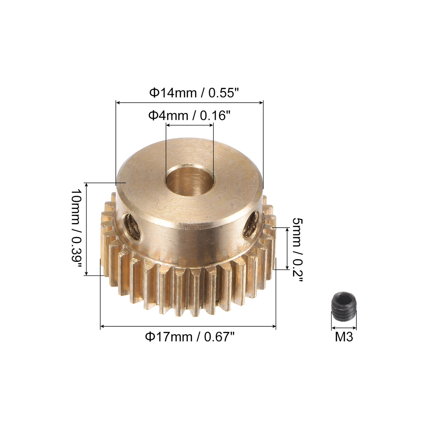 uxcell Uxcell 0.5 Mod 32T 4mm Bore 17mm Outer Dia Brass Motor Rack Pinion Gear with Screws