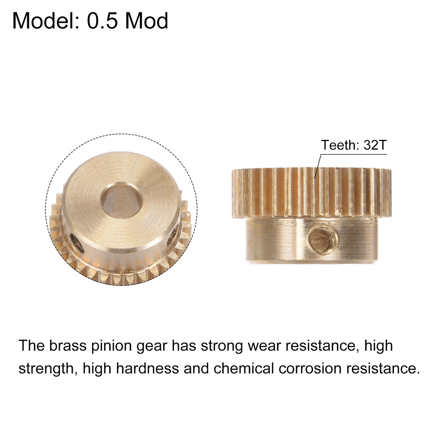 uxcell Uxcell 0.5 Mod 32T 4mm Bore 17mm Outer Dia Brass Motor Rack Pinion Gear with Screws