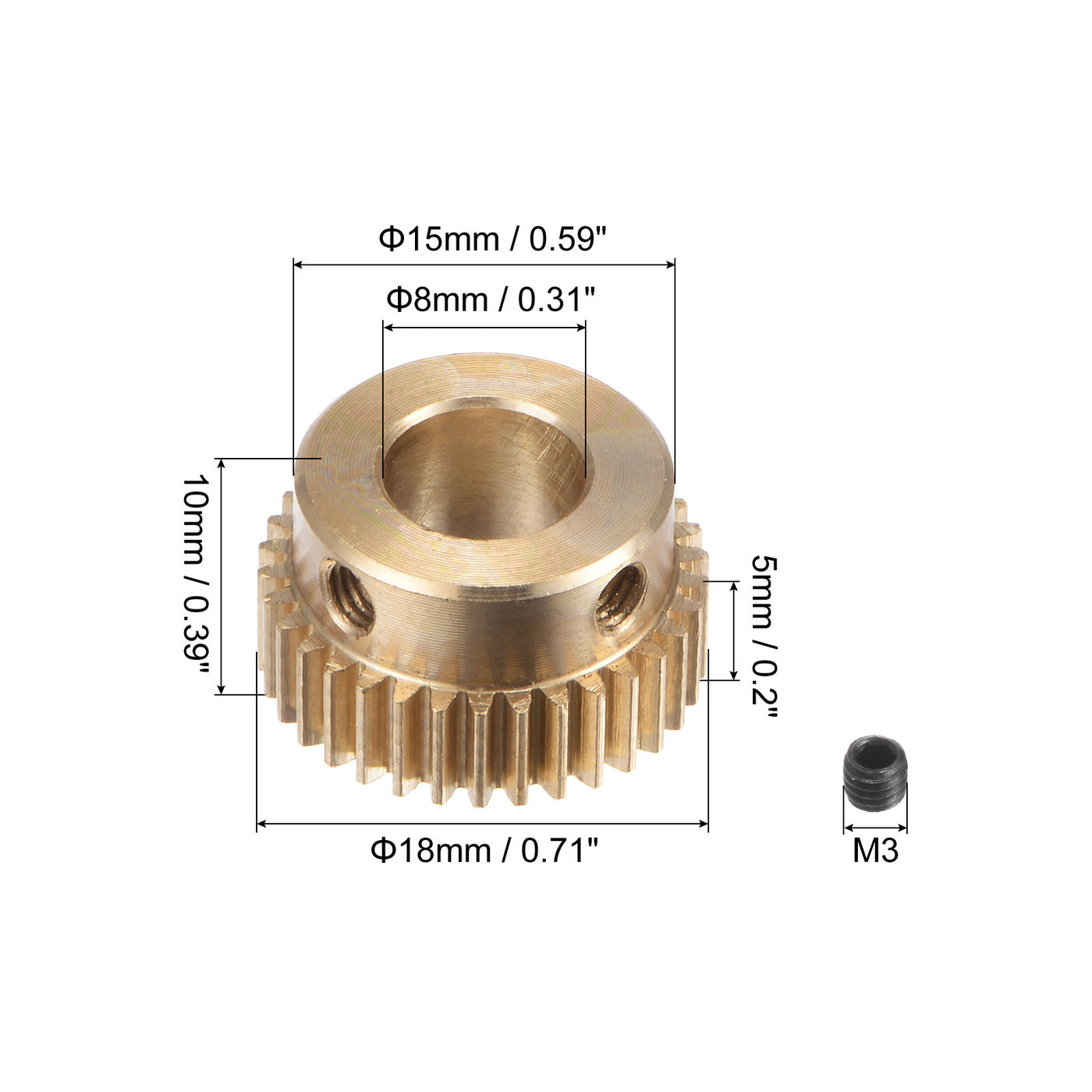 uxcell Uxcell 0.5 Mod 34T 8mm Bore 18mm Outer Dia Brass Motor Rack Pinion Gear with Screws