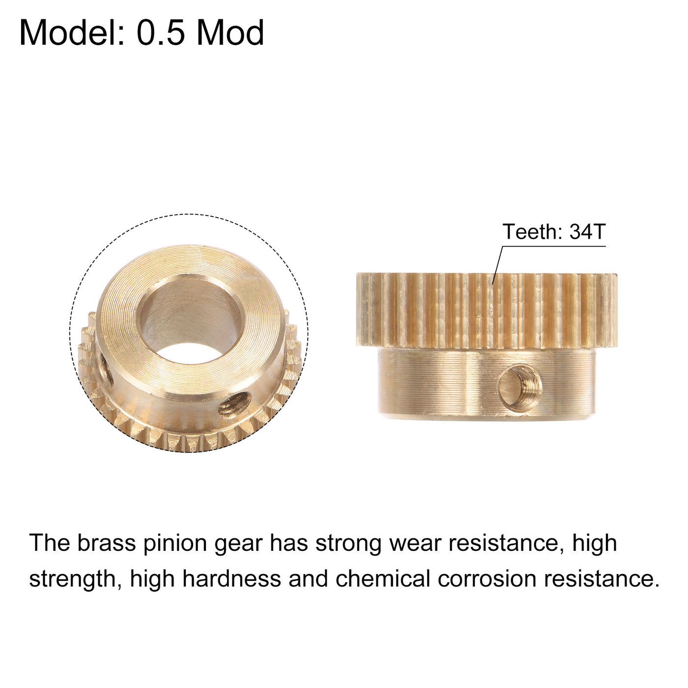 uxcell Uxcell 0.5 Mod 34T 8mm Bore 18mm Outer Dia Brass Motor Rack Pinion Gear with Screws