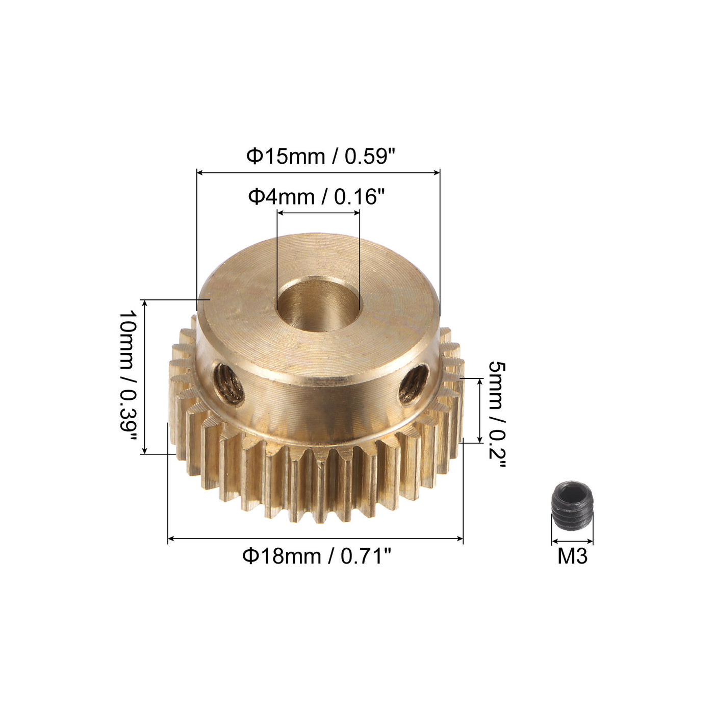 uxcell Uxcell 0.5 Mod 35T 4mm Bore 18mm Outer Dia Brass Motor Rack Pinion Gear with Screws