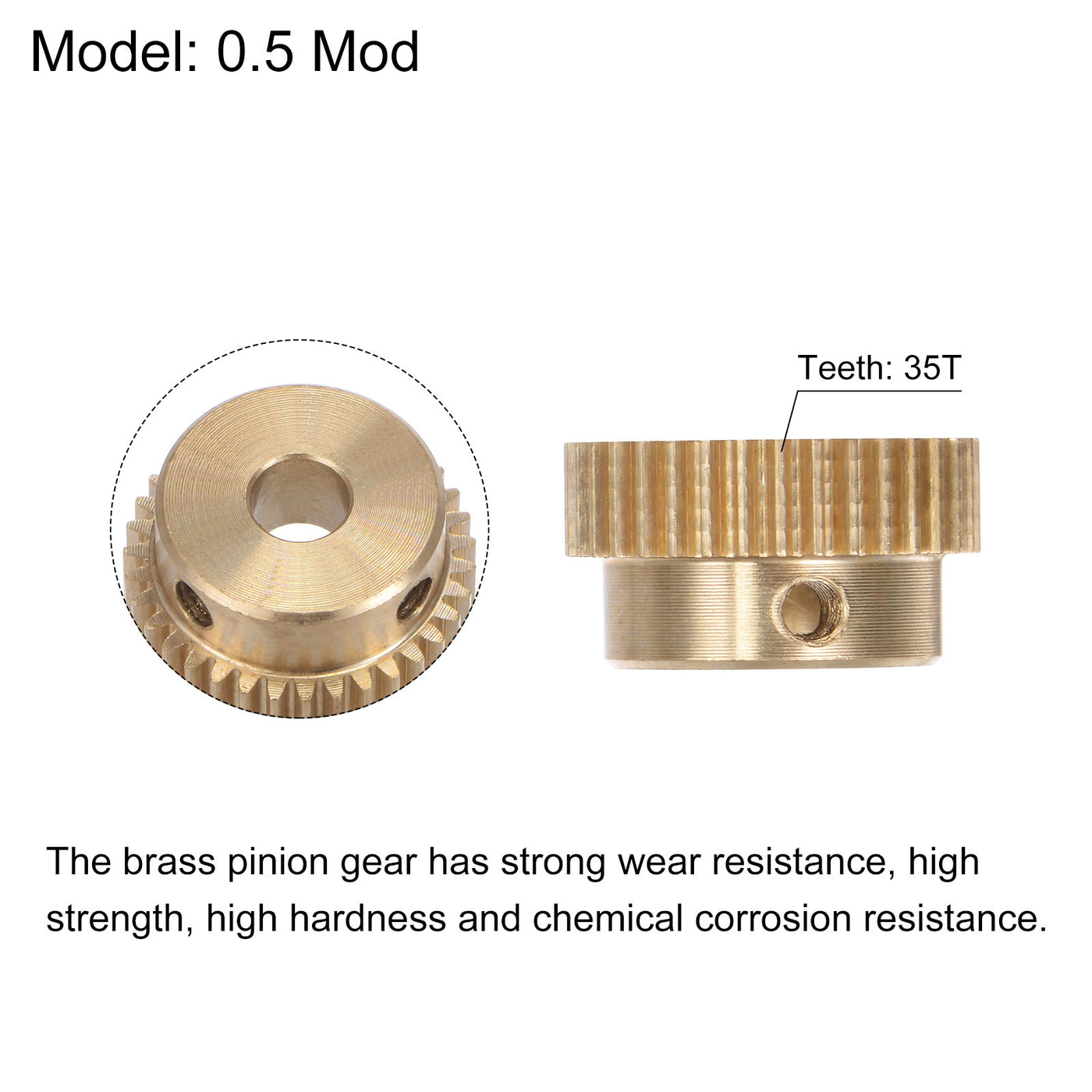 uxcell Uxcell 0.5 Mod 35T 4mm Bore 18mm Outer Dia Brass Motor Rack Pinion Gear with Screws