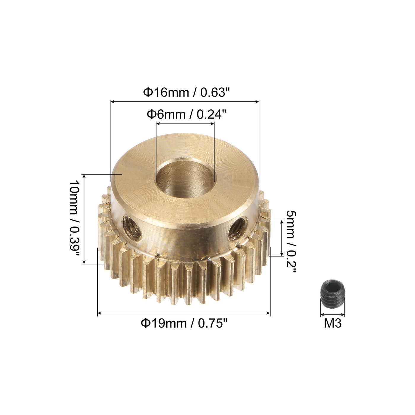 uxcell Uxcell 0.5 Mod 36T 6mm Bore 19mm Outer Dia Brass Motor Rack Pinion Gear with Screws