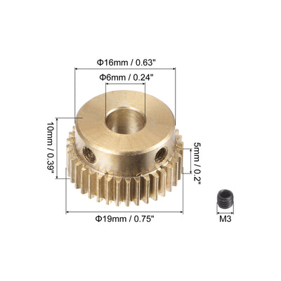 Harfington Uxcell 0.5 Mod 36T 6mm Bore 19mm Outer Dia Brass Motor Rack Pinion Gear with Screws