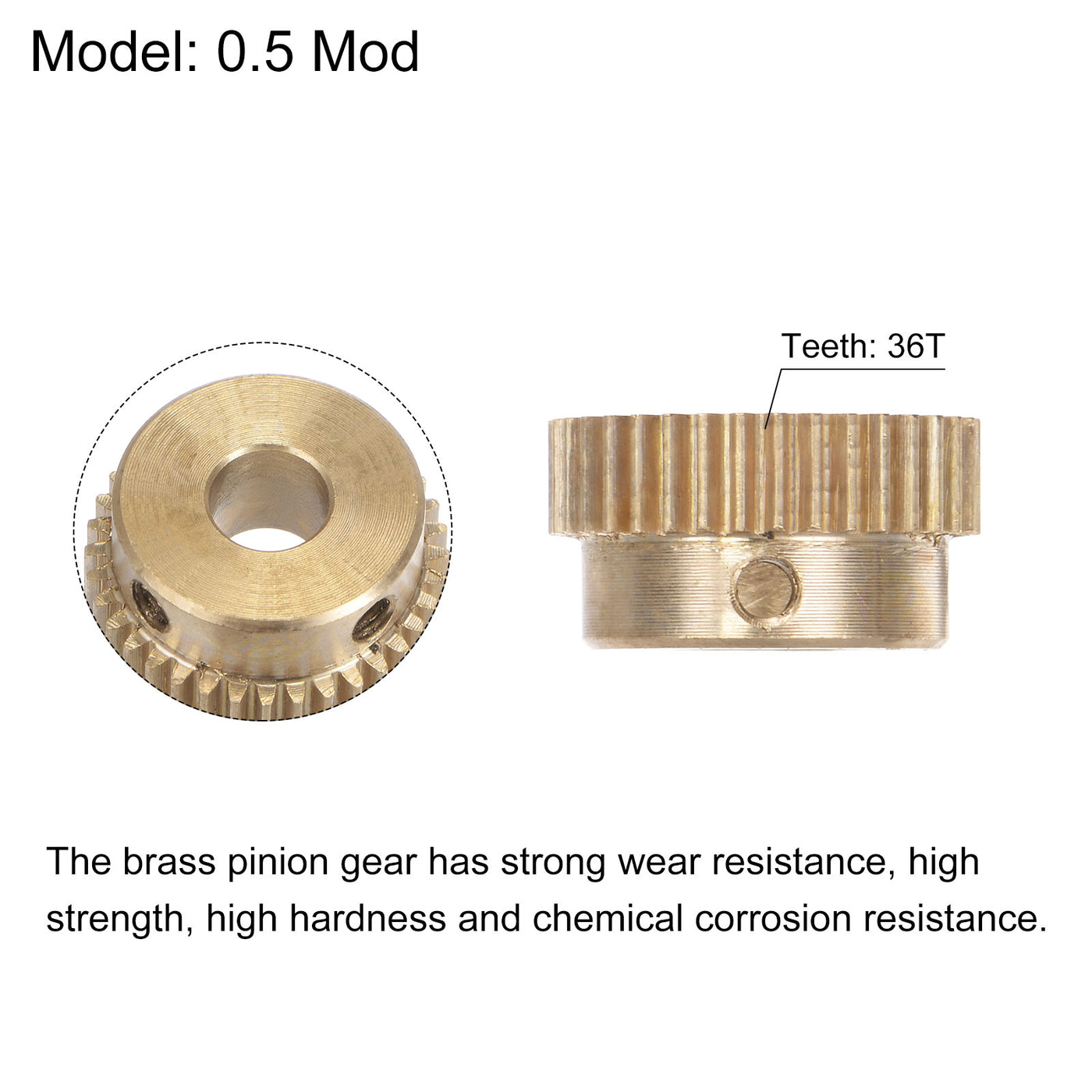 uxcell Uxcell 0.5 Mod 36T 6mm Bore 19mm Outer Dia Brass Motor Rack Pinion Gear with Screws