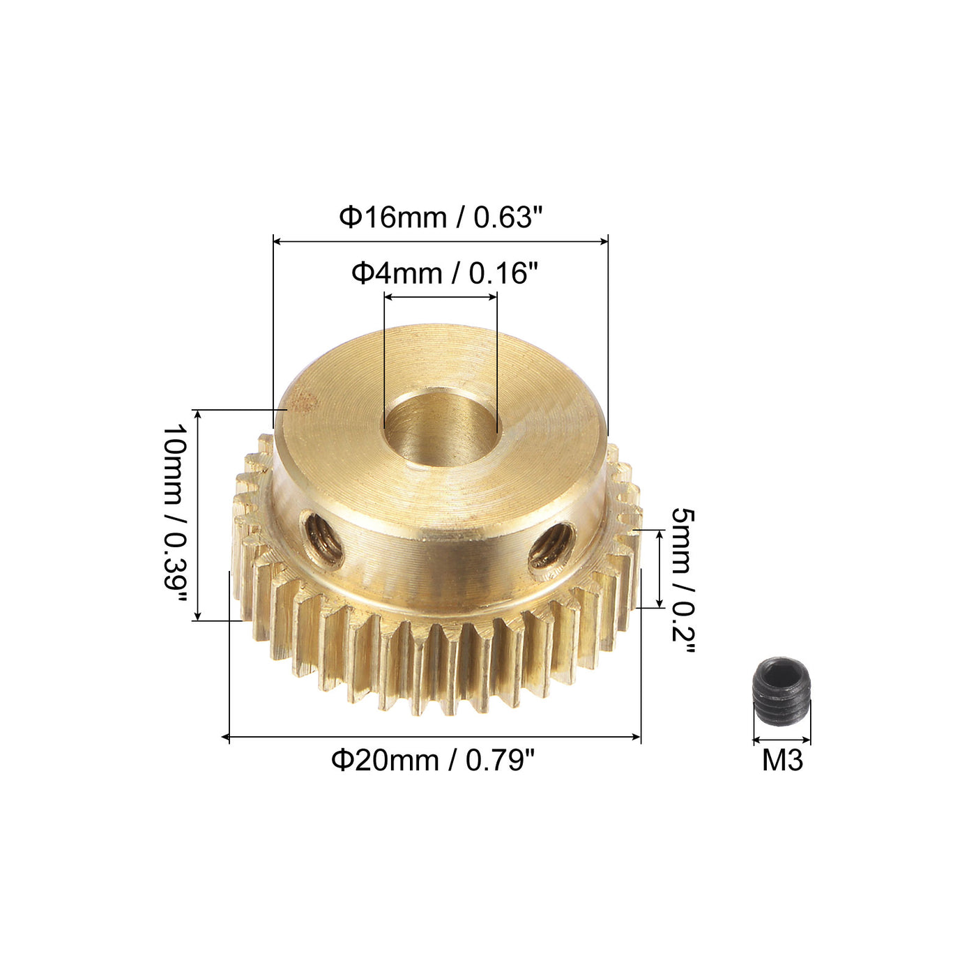 uxcell Uxcell 0.5 Mod 38T 4mm Bore 20mm Outer Dia Brass Motor Rack Pinion Gear with Screws