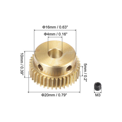 Harfington Uxcell 0.5 Mod 38T 4mm Bore 20mm Outer Dia Brass Motor Rack Pinion Gear with Screws