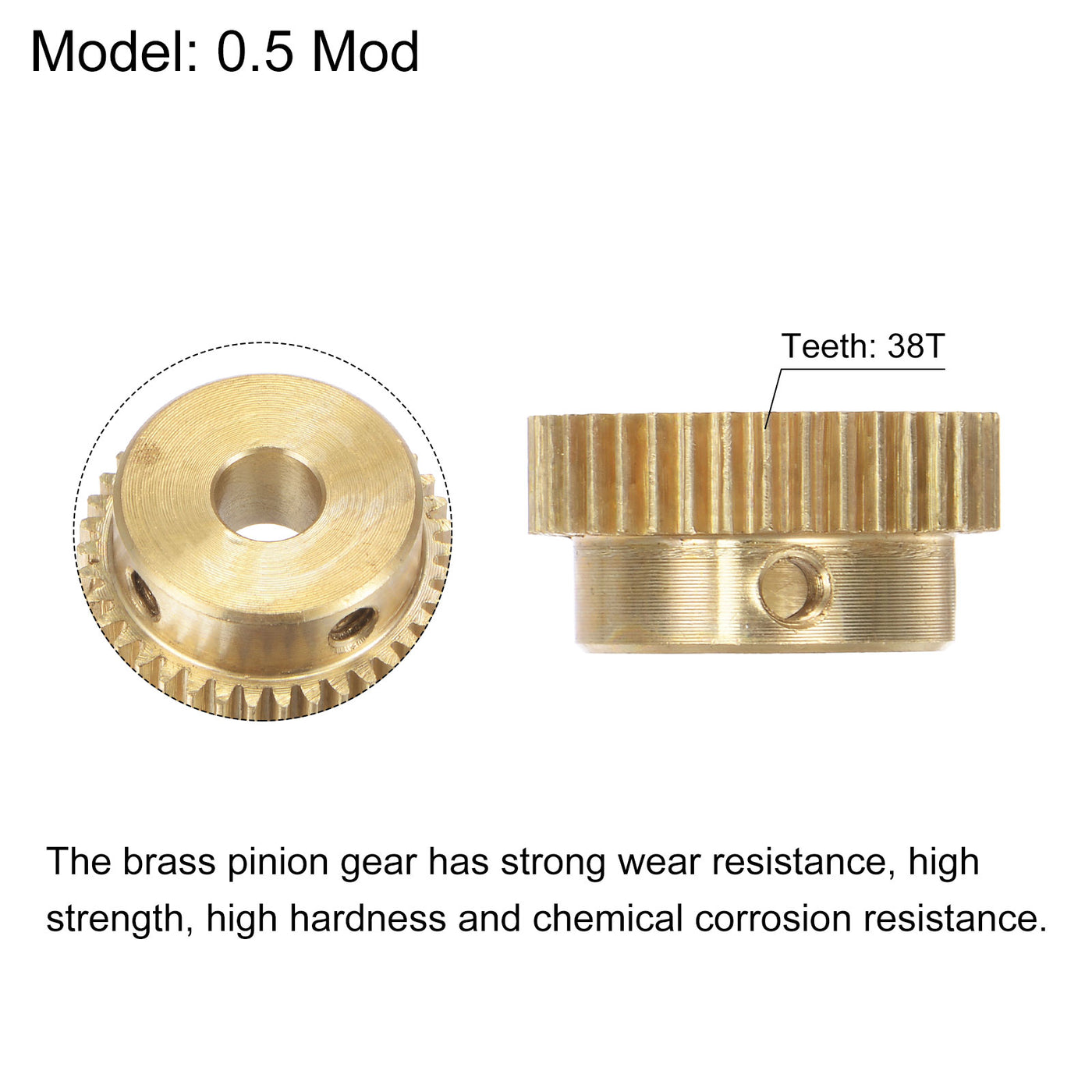 uxcell Uxcell 0.5 Mod 38T 4mm Bore 20mm Outer Dia Brass Motor Rack Pinion Gear with Screws