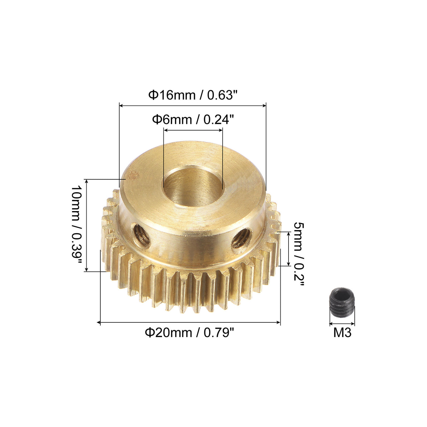 uxcell Uxcell 0.5 Mod 38T 6mm Bore 20mm Outer Dia Brass Motor Rack Pinion Gear with Screws