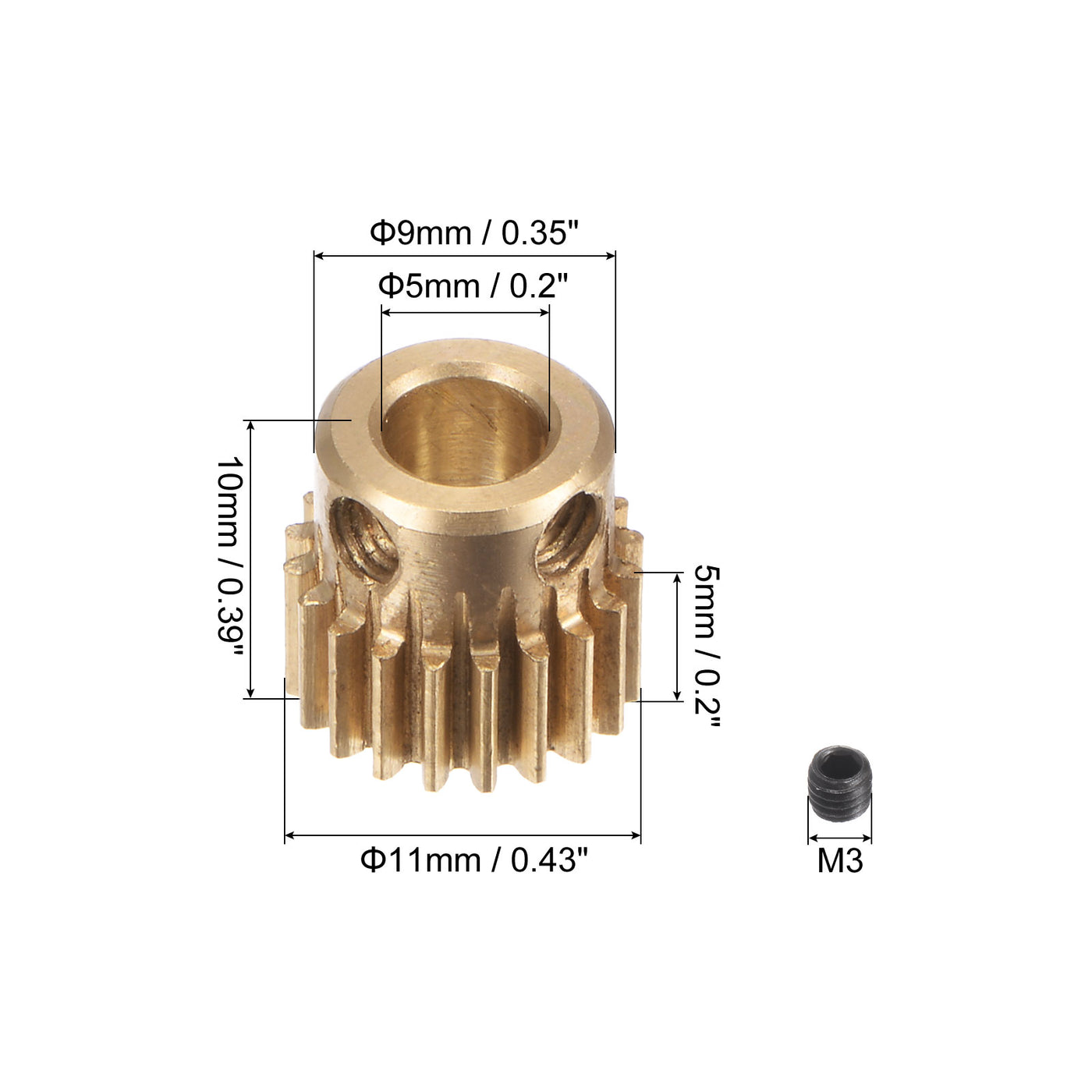 uxcell Uxcell 0.5 Mod 20T 5mm Bore 11mm Outer Dia Brass Motor Rack Pinion Gear with Screws