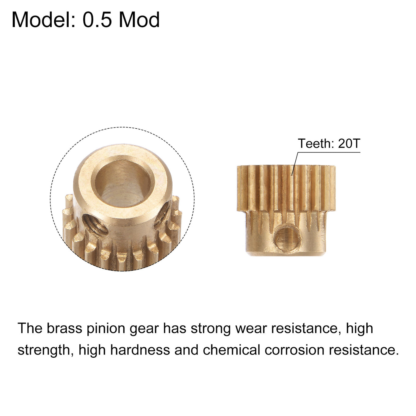 uxcell Uxcell 0.5 Mod 20T 5mm Bore 11mm Outer Dia Brass Motor Rack Pinion Gear with Screws