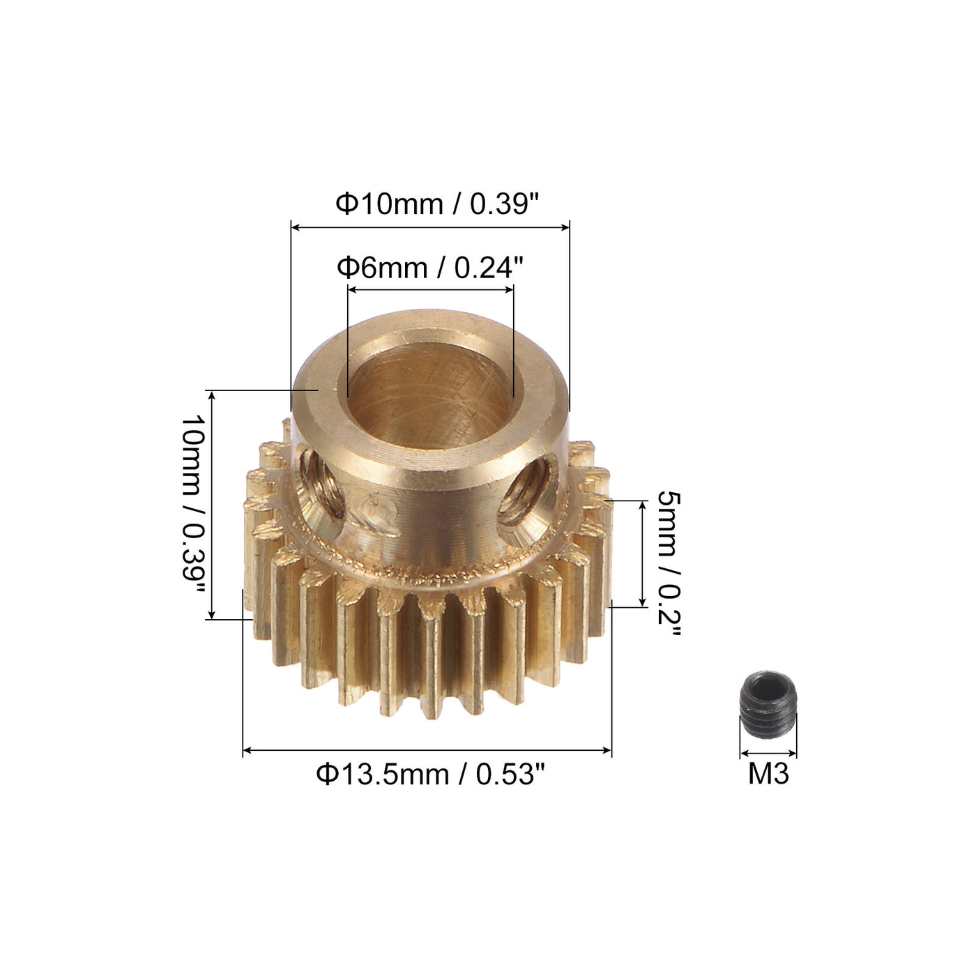 uxcell Uxcell 0.5 Mod 25T 6mm Bore 13.5mm Outer Dia Brass Motor Rack Pinion Gear with Screws