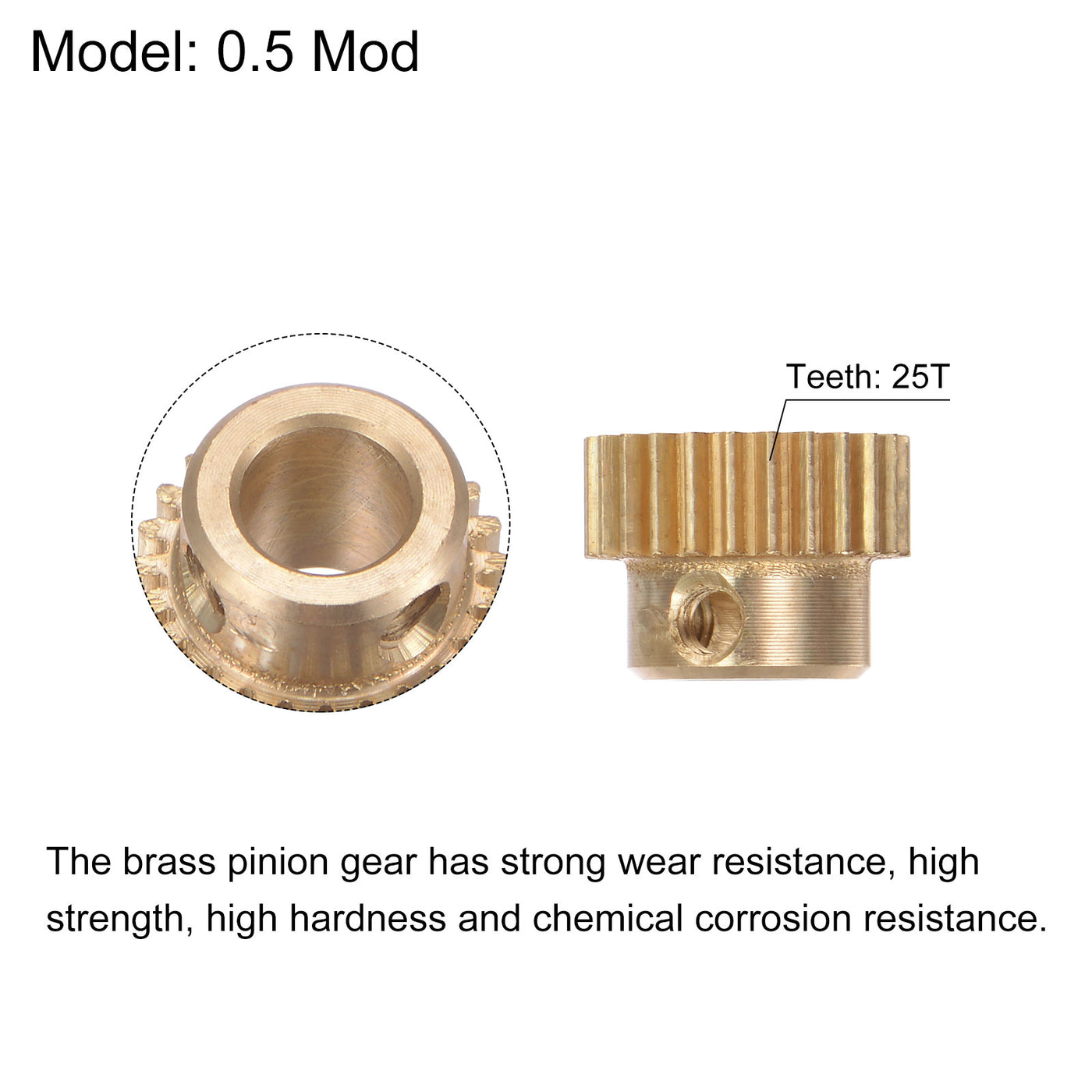 uxcell Uxcell 0.5 Mod 25T 6mm Bore 13.5mm Outer Dia Brass Motor Rack Pinion Gear with Screws