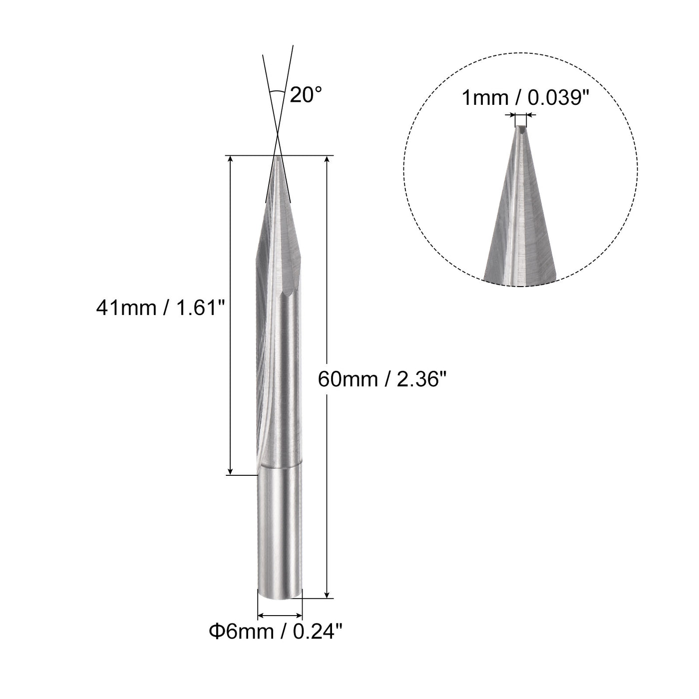 uxcell Uxcell 1mm Tip 20 Degree 60mm Length Carbide Tapered Wood Engraving CNC Router Bit