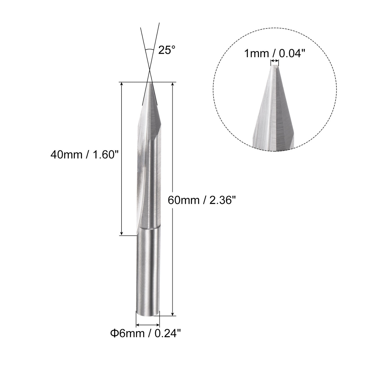 uxcell Uxcell 1mm Tip 25 Degree 60mm Length Carbide Tapered Wood Engraving CNC Router Bit