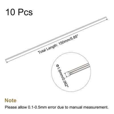 Harfington 304 Stainless Steel Round Rods Bar,1.6mmx150mm for DIY Craft 10Pcs