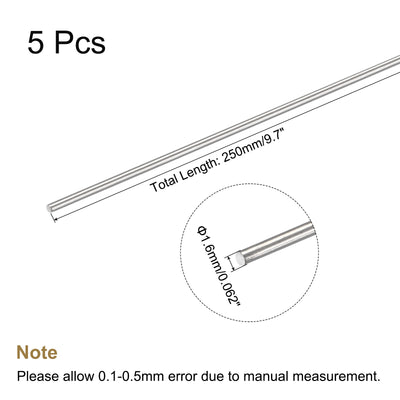 Harfington 304 Stainless Steel Round Rods Bar,1.6mmx250mm for DIY Craft 5Pcs