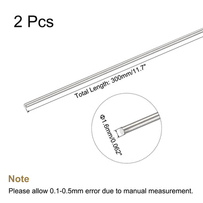 Harfington 304 Stainless Steel Round Rods Bar,1.6mmx300mm for DIY Craft 2Pcs