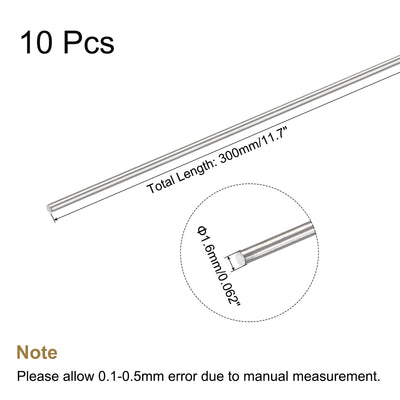 Harfington 304 Stainless Steel Round Rods Bar,1.6mmx300mm for DIY Craft 10Pcs