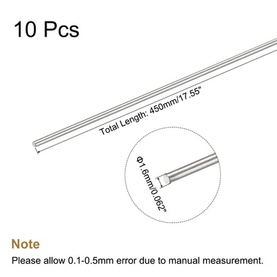 Harfington 304 Stainless Steel Round Rods Bar,1.6mmx450mm for DIY Craft 10Pcs