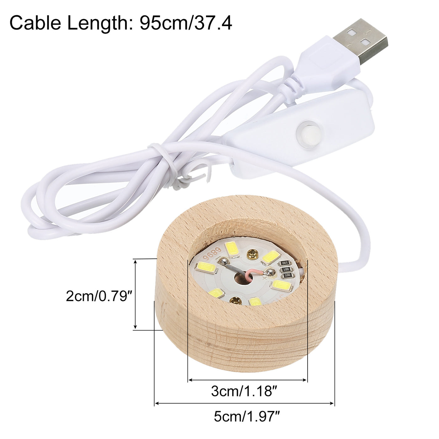 Harfington LED Wooden Ball Stand Holders Displays Base 5x2cm Warm Light Round USB Switch