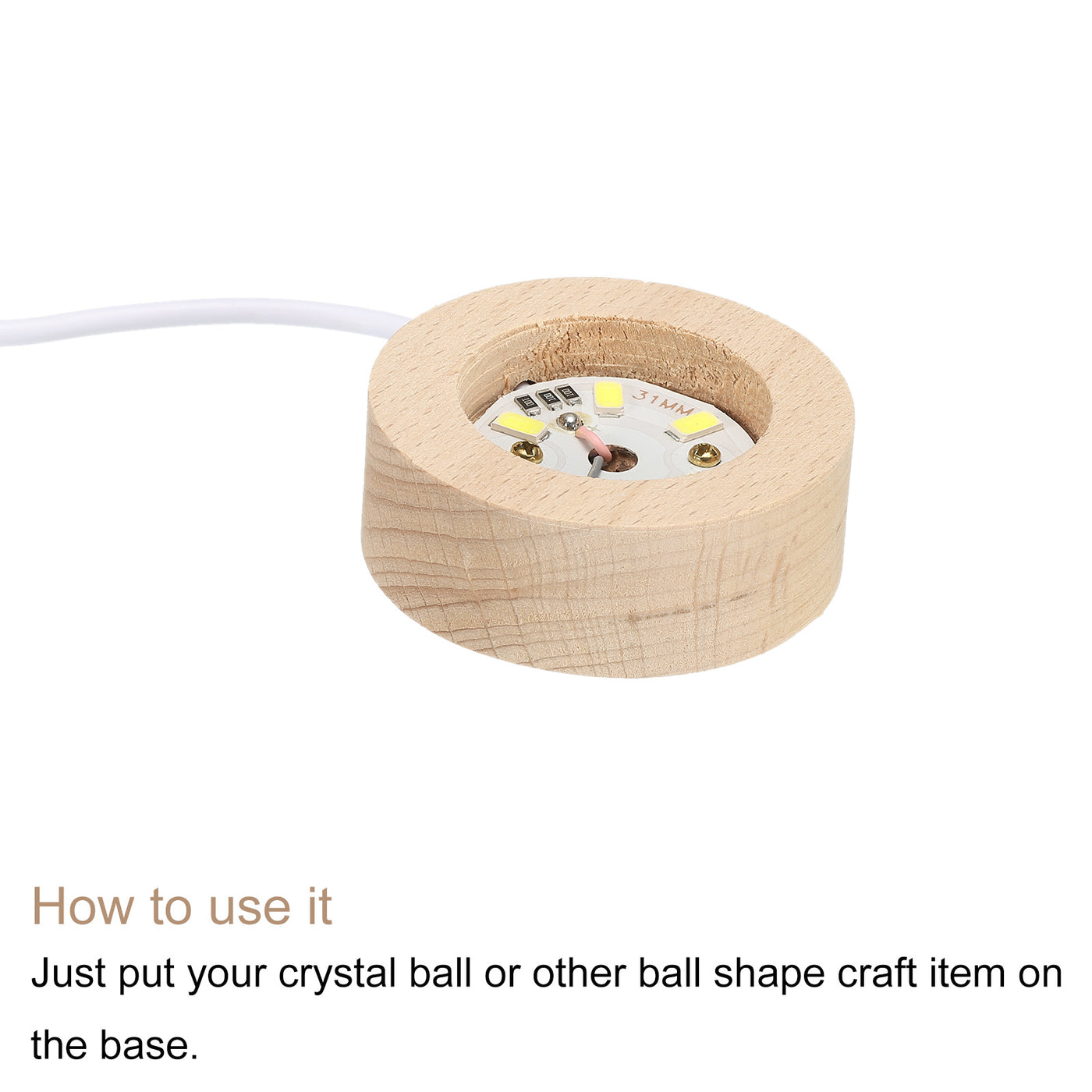 Harfington LED Wooden Ball Stand Holders Displays Base 5x2cm Warm Light Round USB Switch