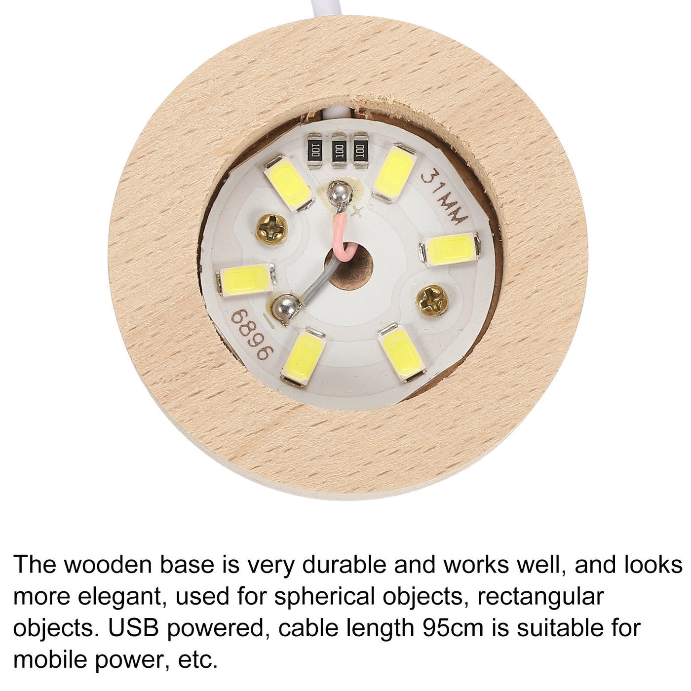 Harfington LED Wooden Ball Stand Holders Displays Base 5x2cm Warm Light Round USB Switch