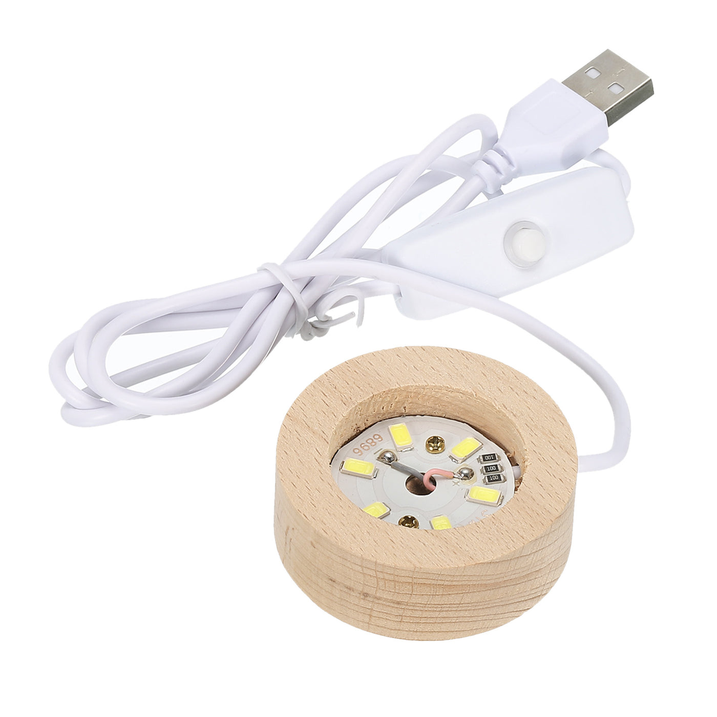 Harfington LED Wooden Ball Stand Holders Displays Base 5x2cm Warm Light Round USB Switch