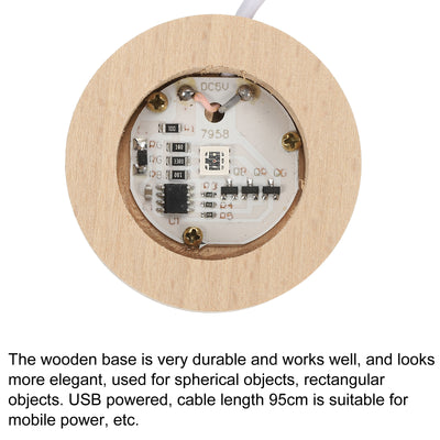 Harfington LED Wooden Ball Stand Holders Displays Base 5x2cm Colorful Light Round Pack of 2