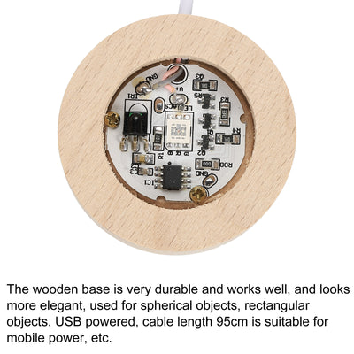 Harfington LED Wood Ball Stand Displays 5x2cm Colorful Light Round Remote Control Pack of 2