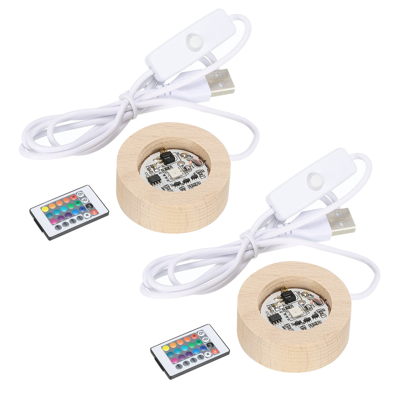 Harfington LED Wood Ball Stand Displays 5x2cm Colorful Light Round Remote Control Pack of 2