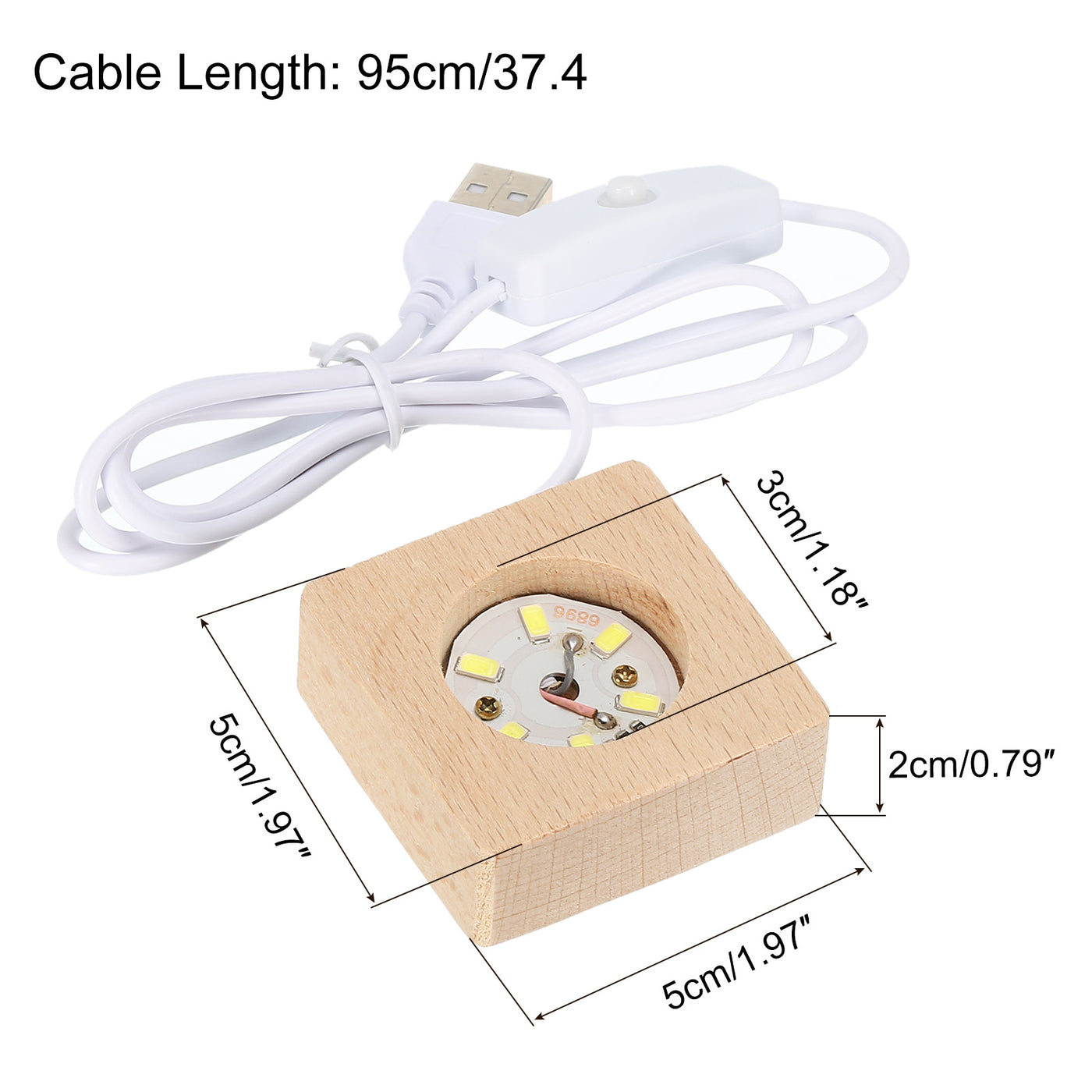 Harfington LED Wooden Ball Stand Holders Displays Base 5x5x2cm White Light Square Pack of 2