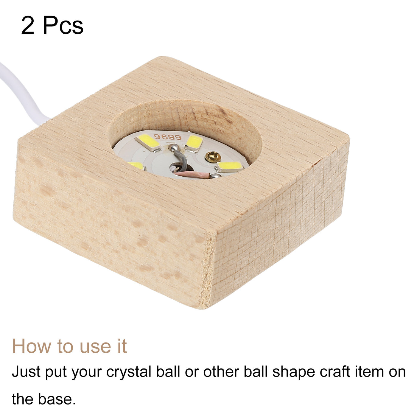 Harfington LED Wooden Ball Stand Holders Displays Base 5x5x2cm White Light Square Pack of 2