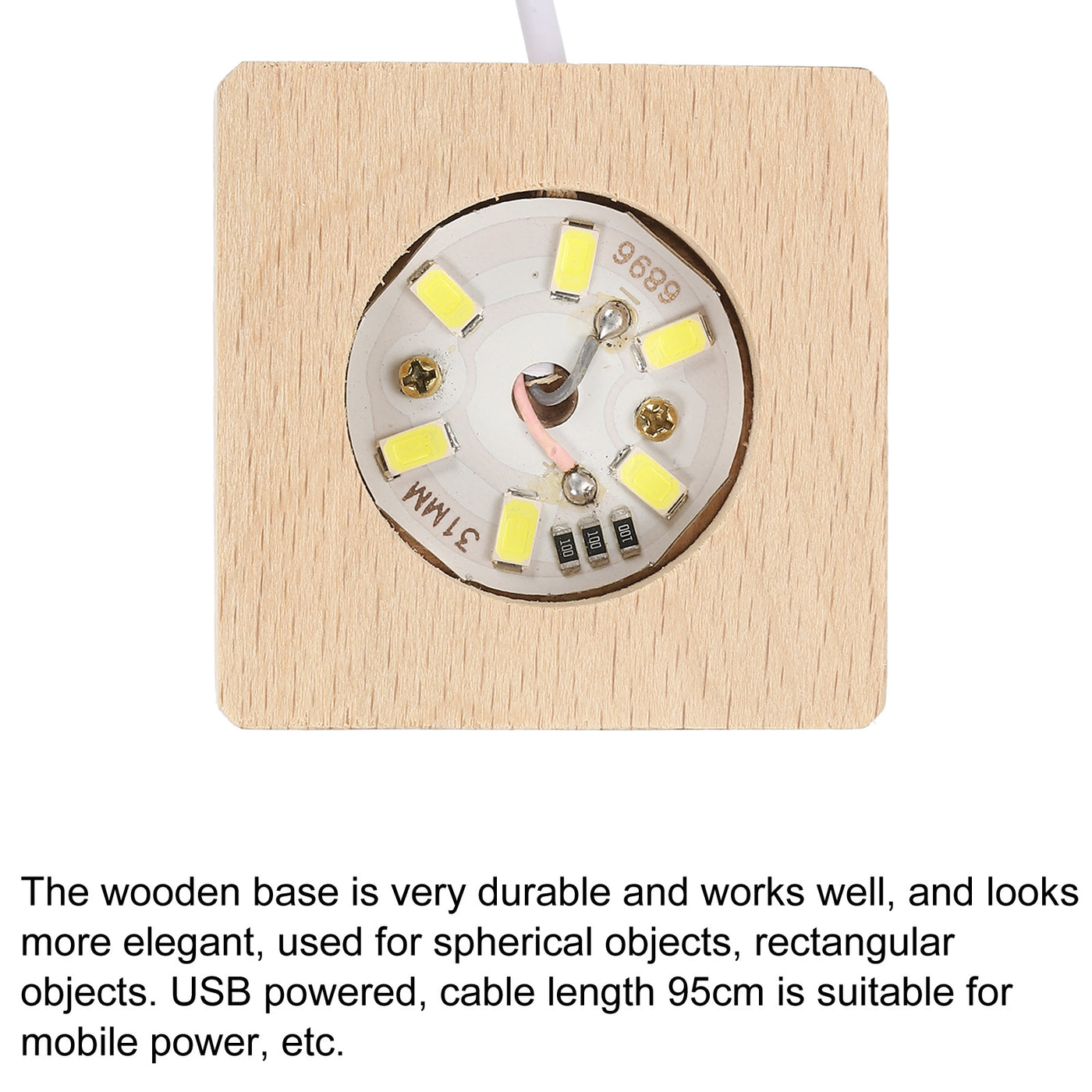 Harfington LED Wooden Ball Stand Holders Displays Base 5x5x2cm White Light Square Pack of 2