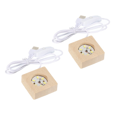 Harfington LED Wooden Ball Stand Holders Displays Base 5x5x2cm White Light Square Pack of 2