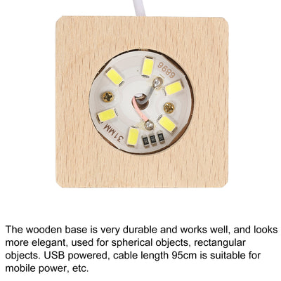 Harfington LED Wooden Ball Stand Holders Displays Base 5x5x2cm Warm Light Square