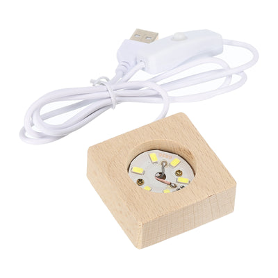 Harfington LED Wooden Ball Stand Holders Displays Base 5x5x2cm Warm Light Square