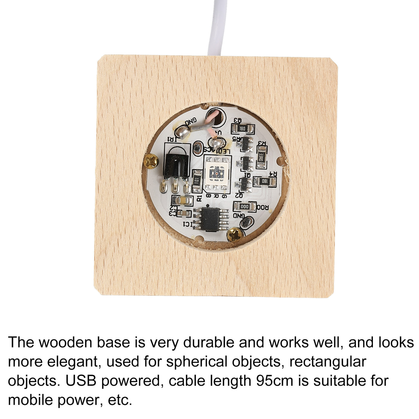 Harfington LED Wood Ball Stand Displays 5x5x2cm Colorful Light Square Remote Control