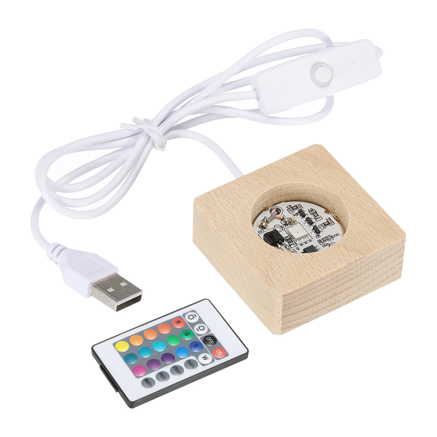 Harfington LED Wood Ball Stand Displays 5x5x2cm Colorful Light Square Remote Control