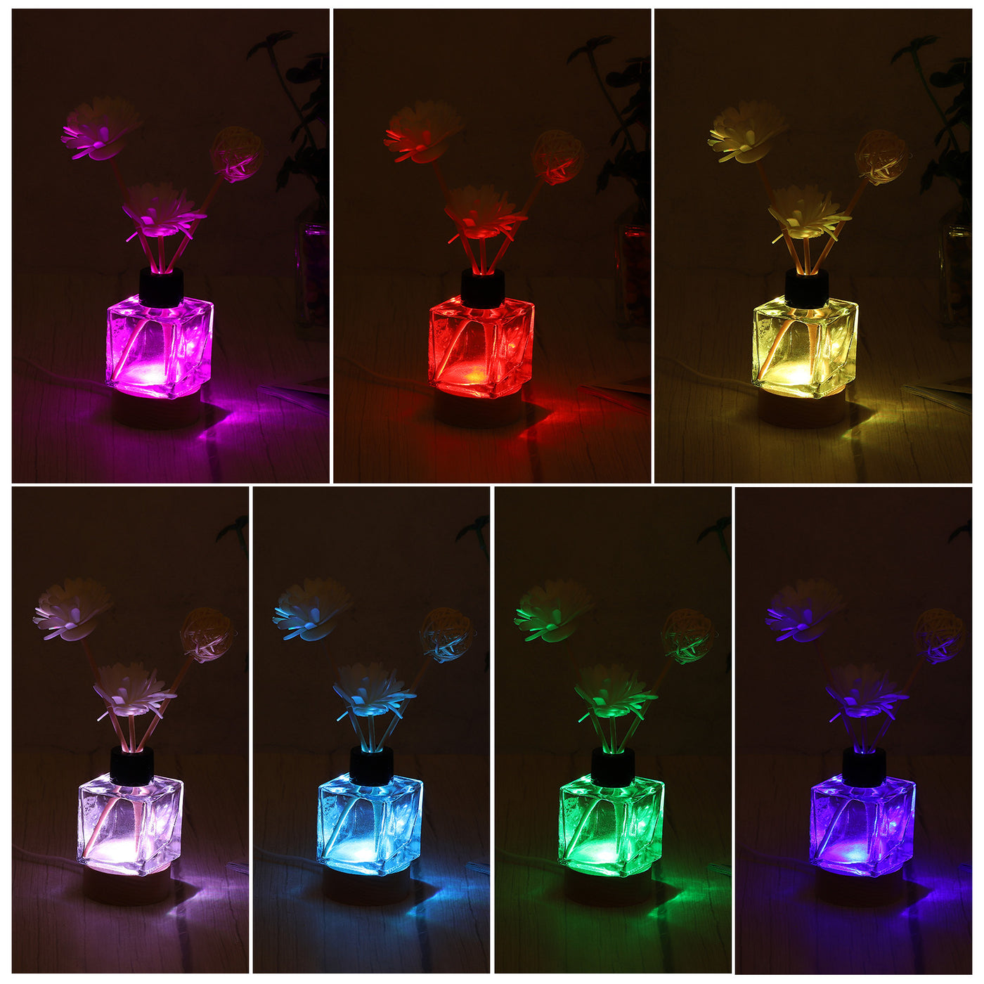 Harfington LED Wood Ball Displays 5x5x2cm Colorful Light Square Remote Control Pack of 2